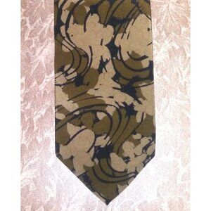 Bugatti Men's Tie Necktie Camo-style print olive beige black 57.5" X 3.5" euc